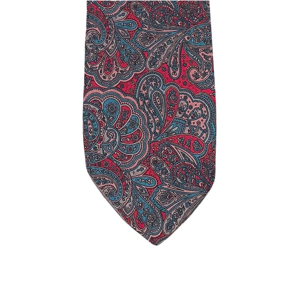 Christopher Hayes 100% Silk Red Paisley Print Tie, 59 1/2"